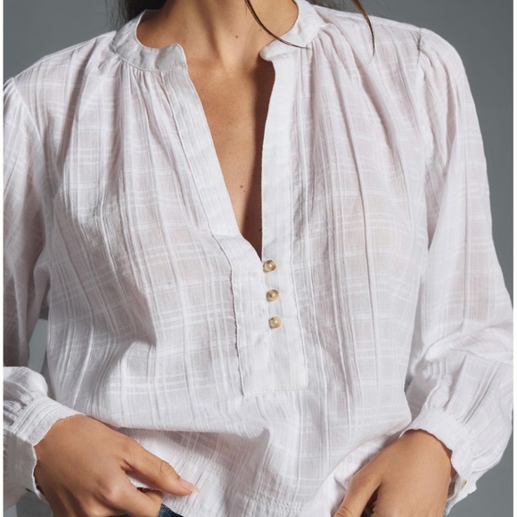 Brand New PILCRO CROPPED HENLEY BLOUSE - Picture 5 of 13